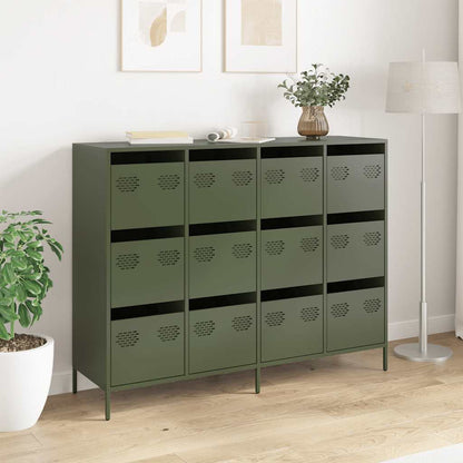 Credenza Verde Oliva 135x39x103,5 cm Acciaio Laminato a Freddo