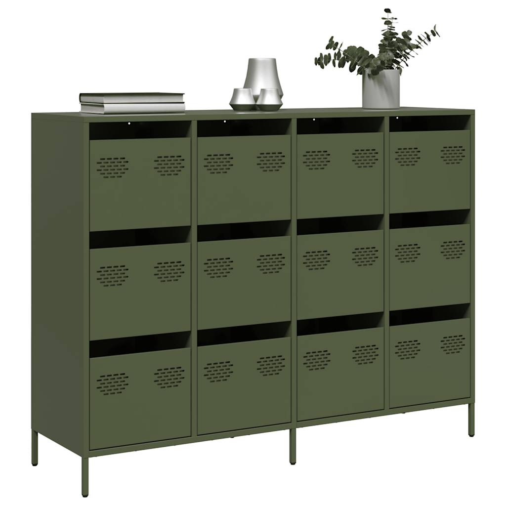 Credenza Verde Oliva 135x39x103,5 cm Acciaio Laminato a Freddo