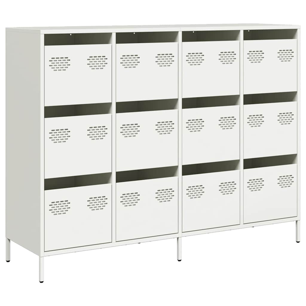 Credenza Bianca 135x39x103,5 cm in Acciaio Laminato a Freddo