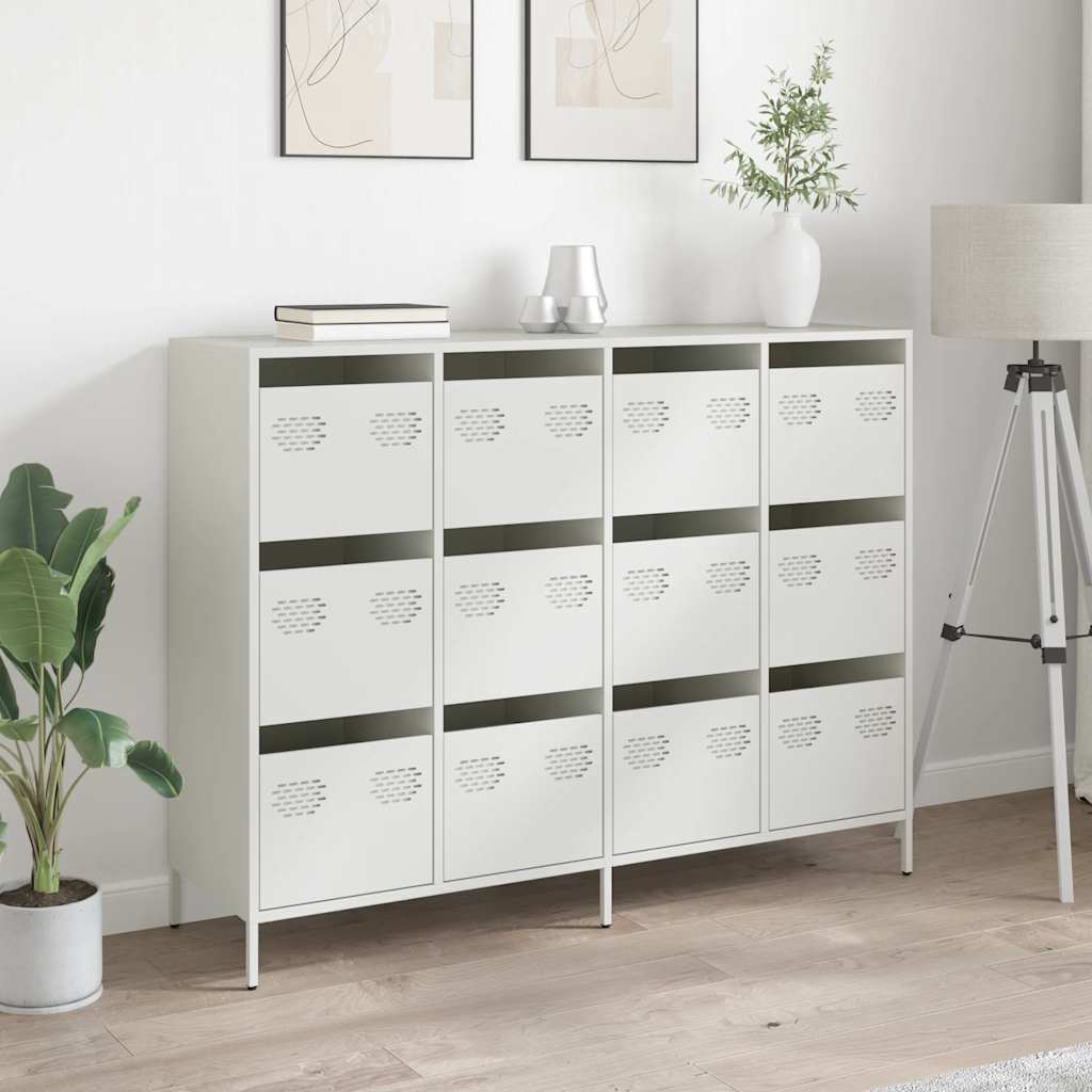 Credenza Bianca 135x39x103,5 cm in Acciaio Laminato a Freddo