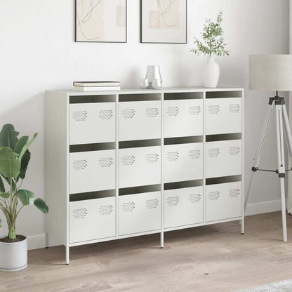 Credenza Bianca 135x39x103,5 cm in Acciaio Laminato a Freddo
