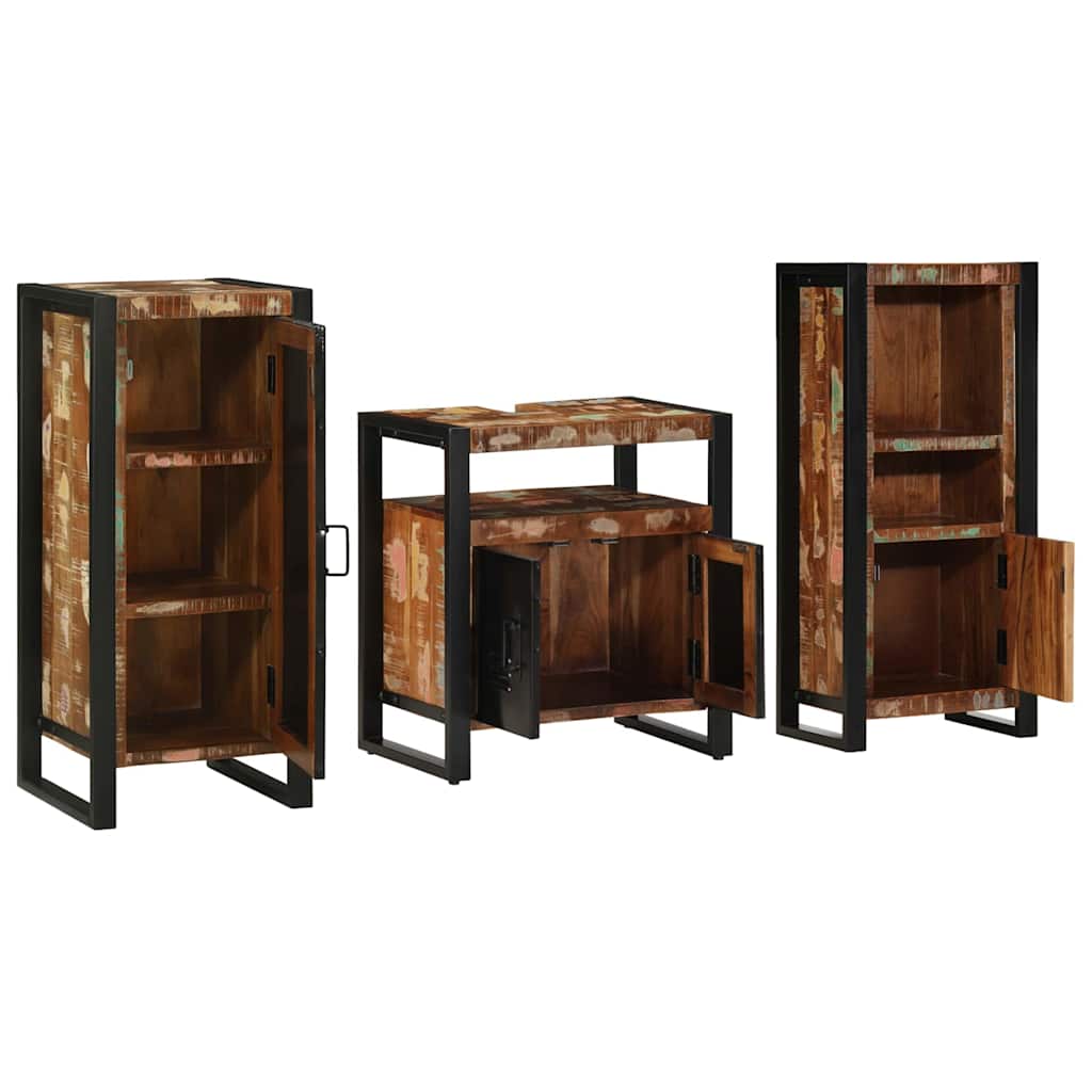 Set di mobili per il bagno 3 pcs Legno Recuperato Massello