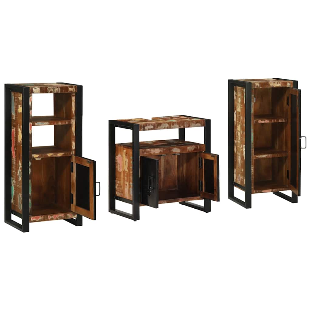 Set di mobili per il bagno 3 pcs Legno Recuperato Massello