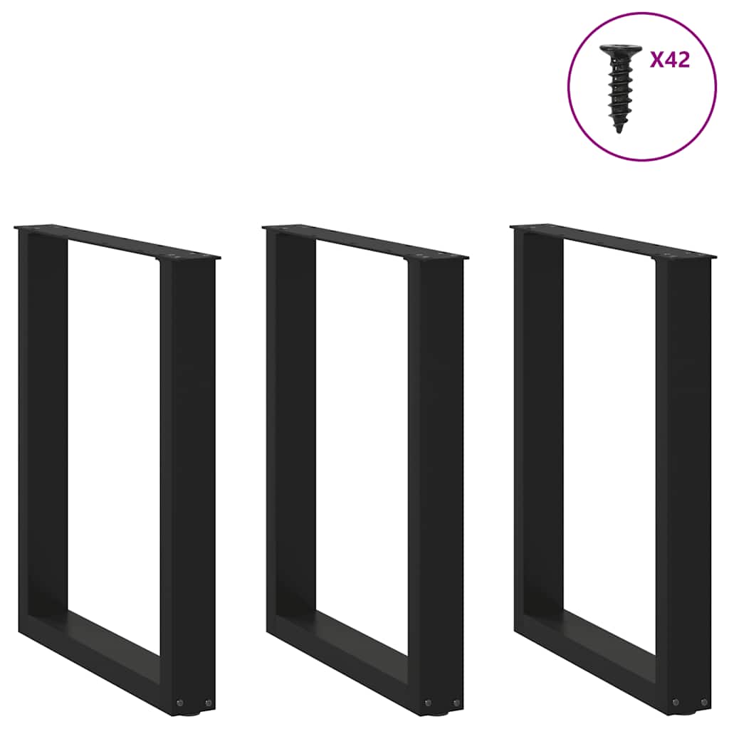 Gambe per tavolo da pranzo a forma di U 3 pz nere 70x(72-73) cm in acciaio