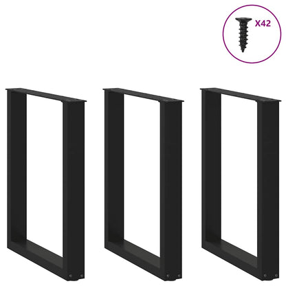 Gambe per tavolo da pranzo a forma di U 3 pz nere 70x(72-73) cm in acciaio