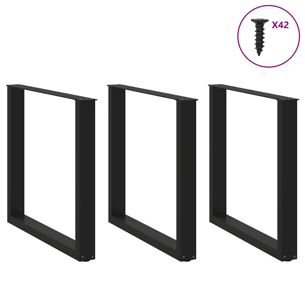 Gambe per tavolo da pranzo a forma di U 3 pz nere 80x(72-73) cm in acciaio