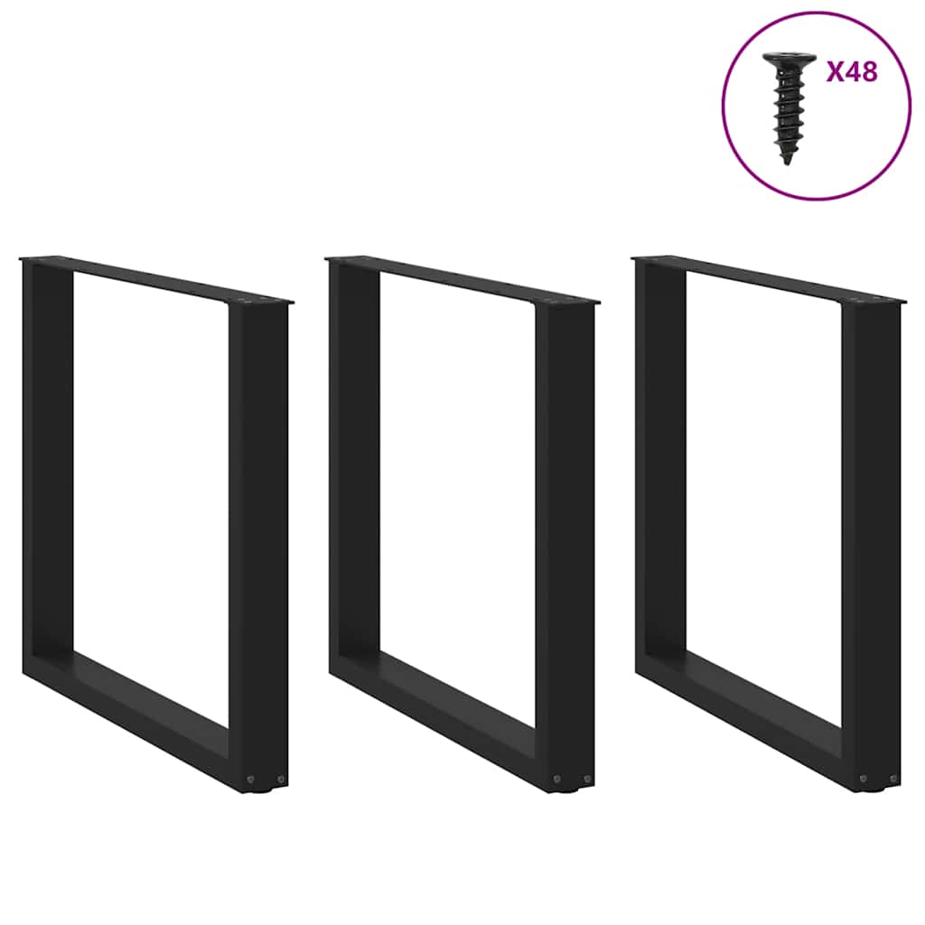 Gambe per tavolo da pranzo a forma di U 3 pz nere 90x(72-73) cm in acciaio
