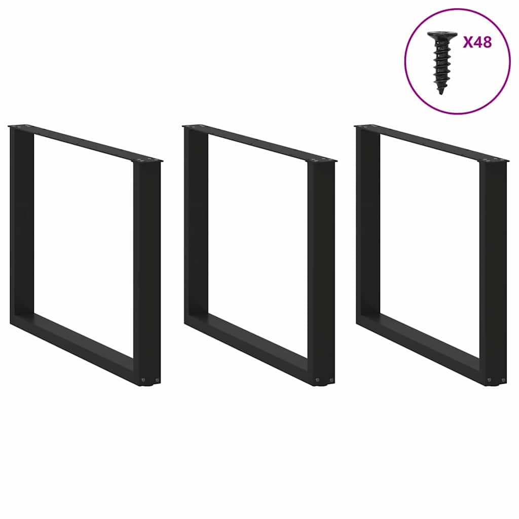 Gambe per tavolo da pranzo a forma di U 3 pz nere 100x(72-73) cm in acciaio