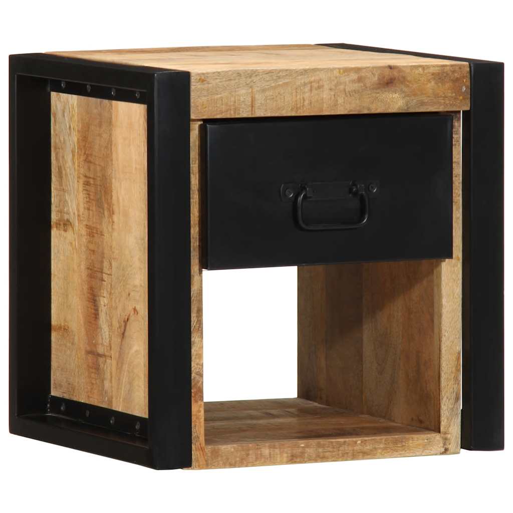 Comodino 40x35x40 cm in Legno Grezzo Massello di Mango