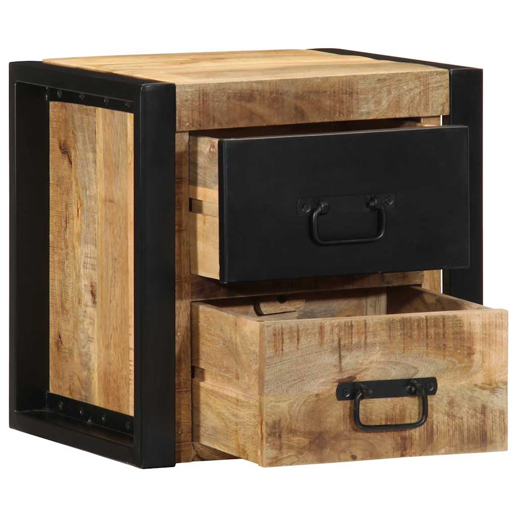 Comodino 40x35x40 cm in Legno Grezzo Massello di Mango