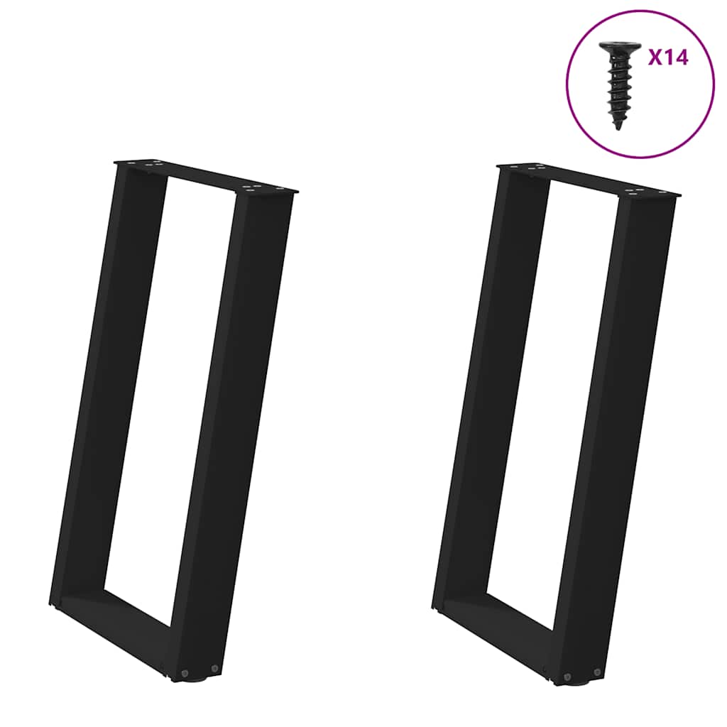 Gambe per tavolo da pranzo a forma di U 2 pz nere 60x(72-73) cm in acciaio