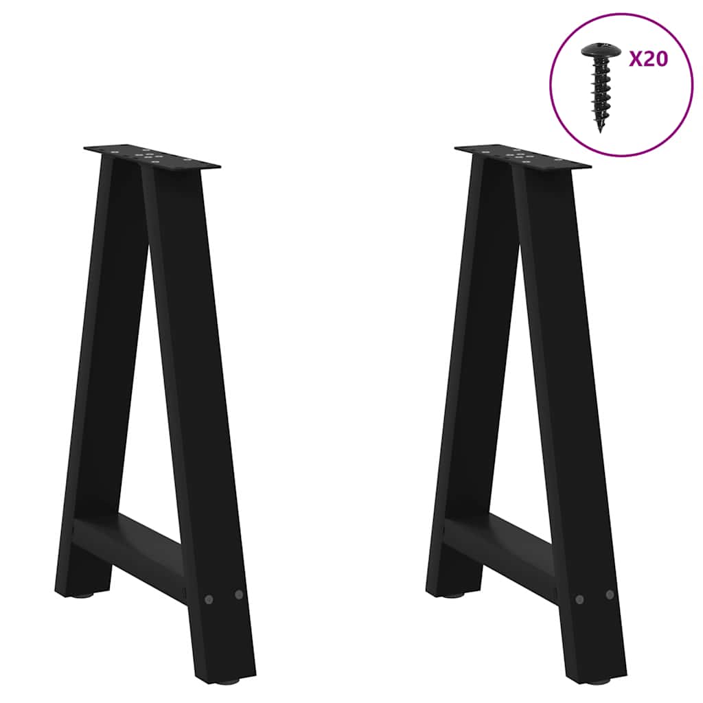 Gambe per tavolo da pranzo a forma di A 2 pz nere 60x(72-73) cm in acciaio