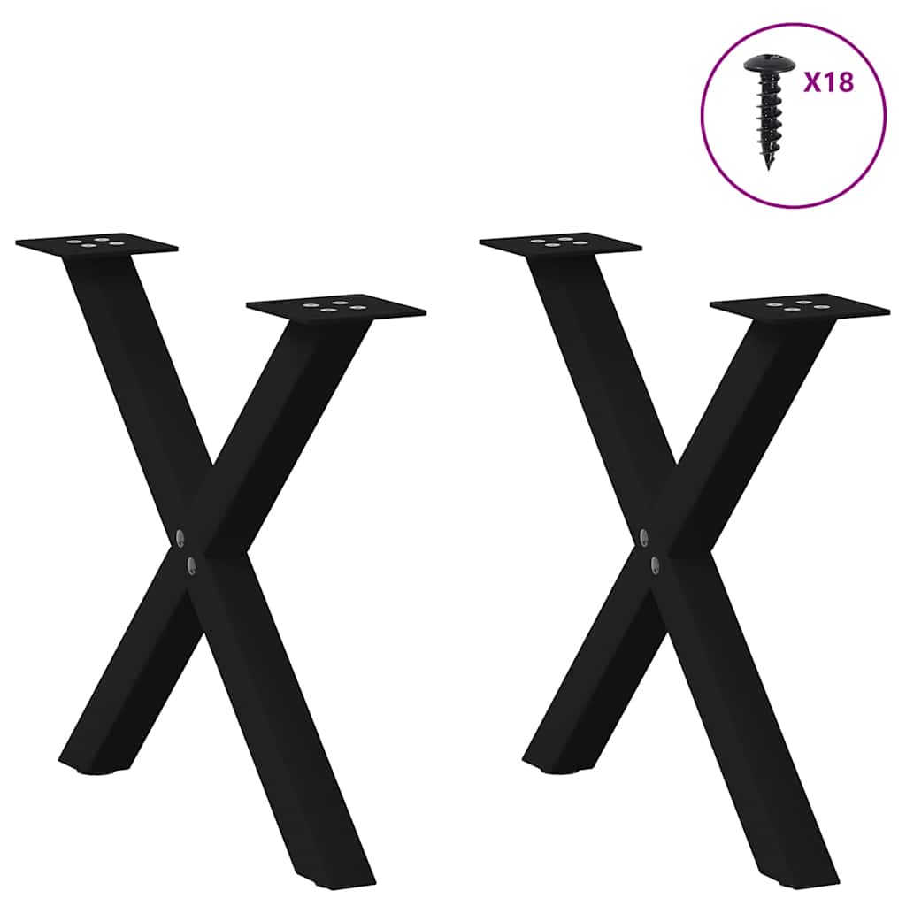 Gambe per Tavolino da CaffÃƒÂ¨ a Forma di X 2 pz Nere 60x(42-43) cm Acciaio