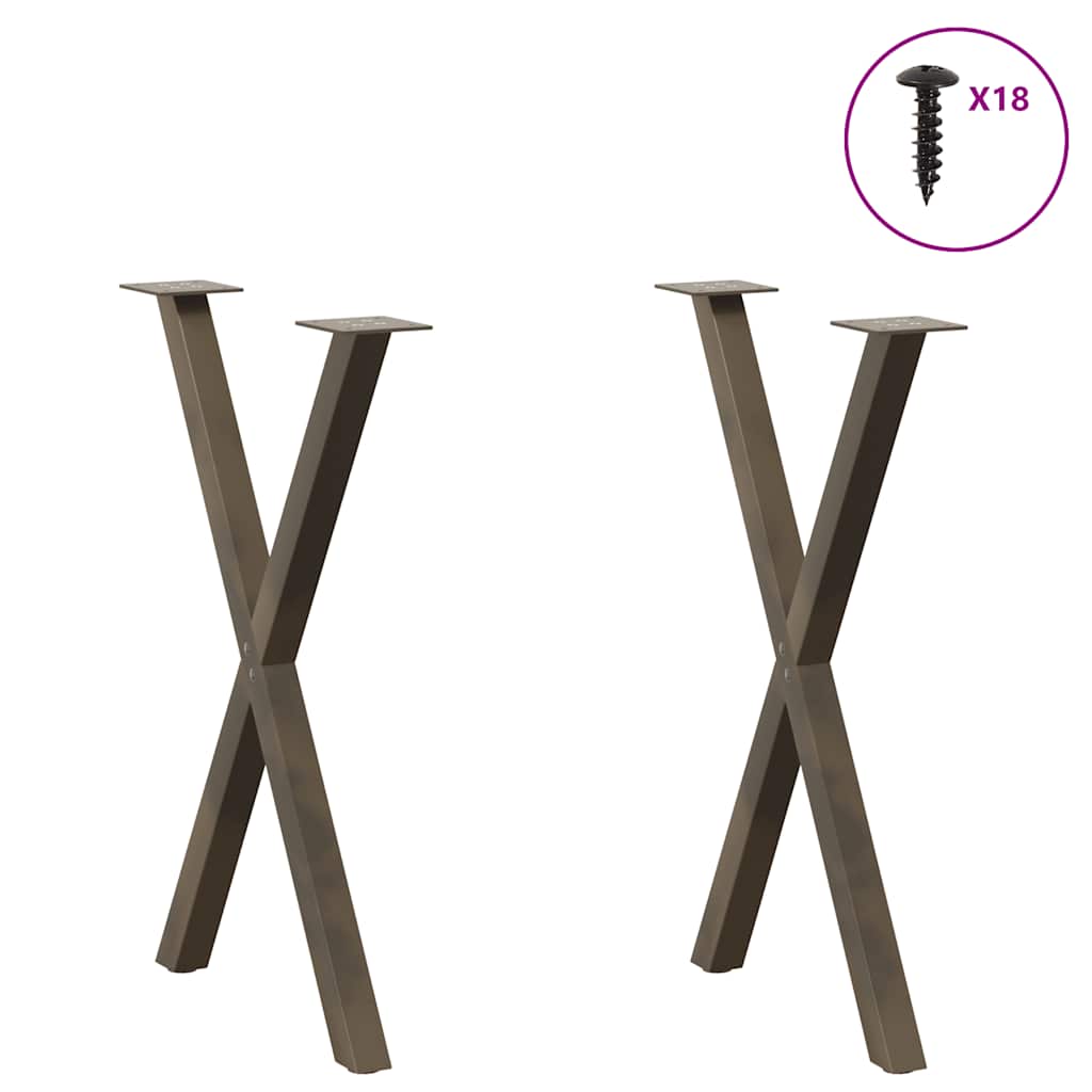 Gambe per tavolo da pranzo a forma di X 2 pz in acciaio naturale 50x(72-73) cm