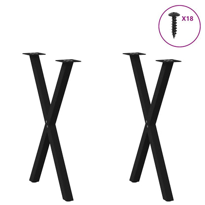 Gambe per tavolo da pranzo a forma di X 2 pz nere 57x(72-73) cm in acciaio