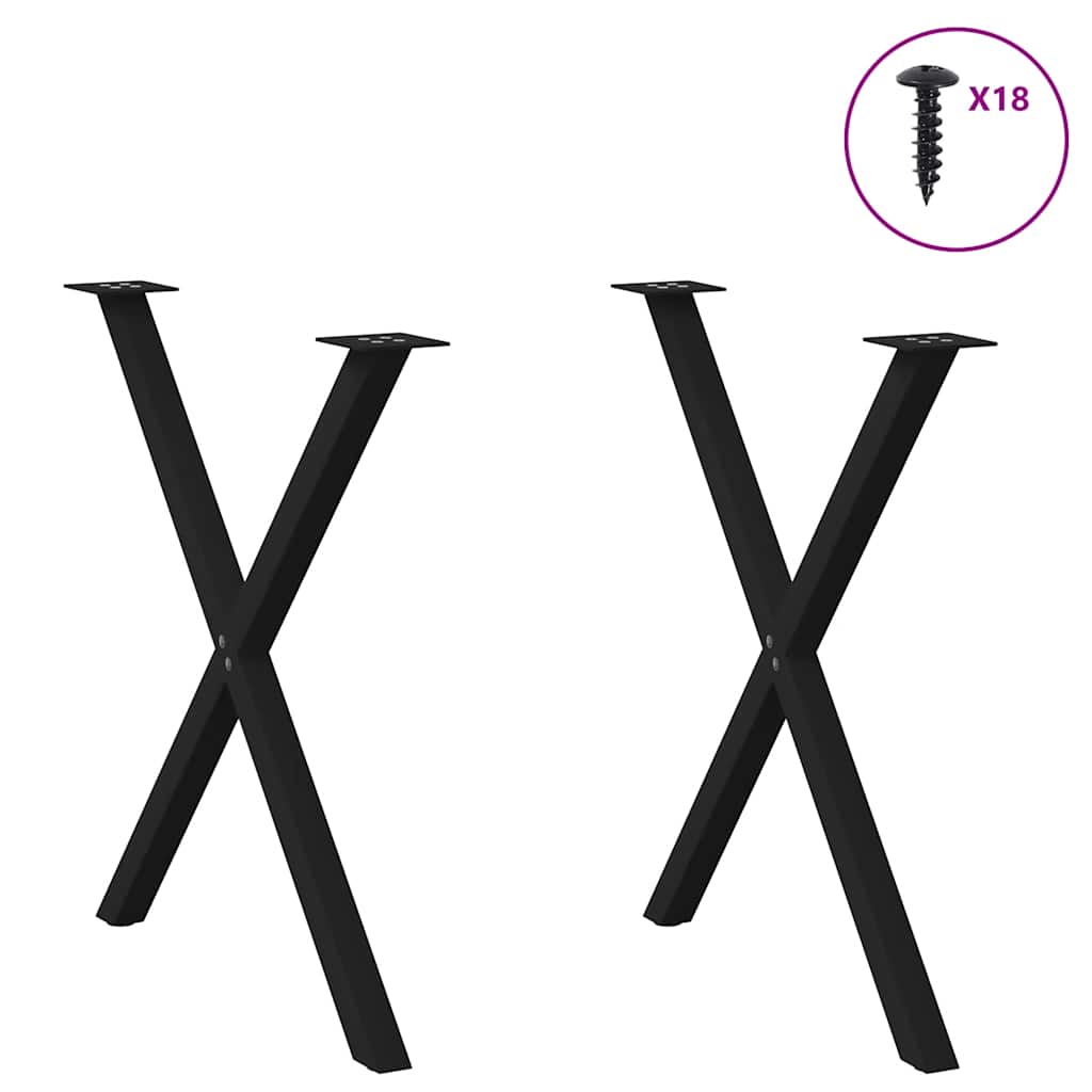 Gambe per tavolo da pranzo a forma di X 2 pz nere 70x(72-73) cm in acciaio