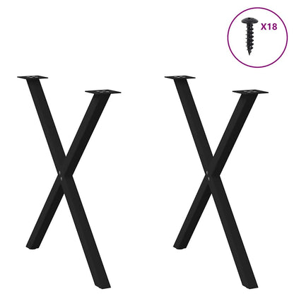 Gambe per tavolo da pranzo a forma di X 2 pz nere 70x(72-73) cm in acciaio