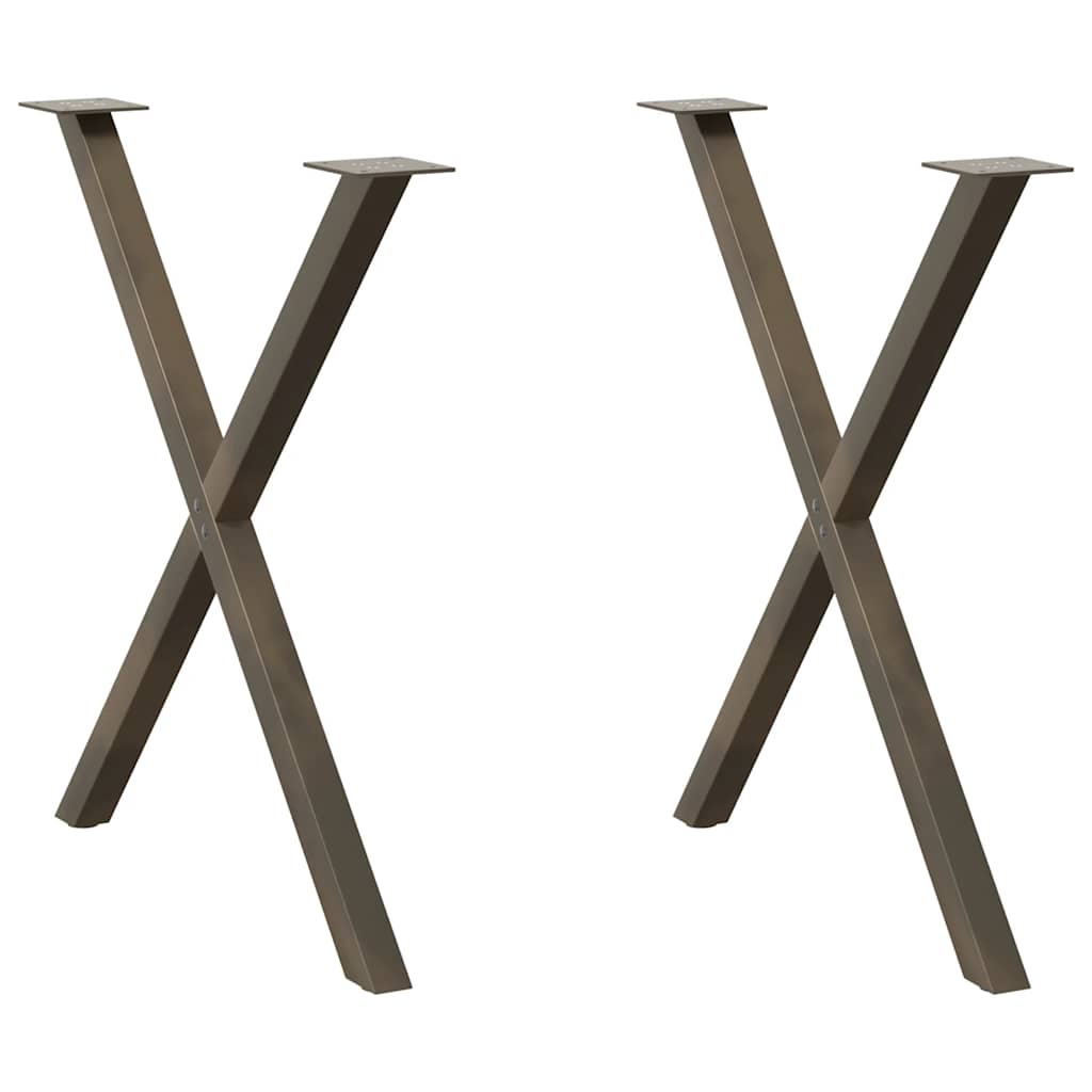 Gambe per tavolo da pranzo a forma di X 2 pz in acciaio naturale 70x(72-73) cm