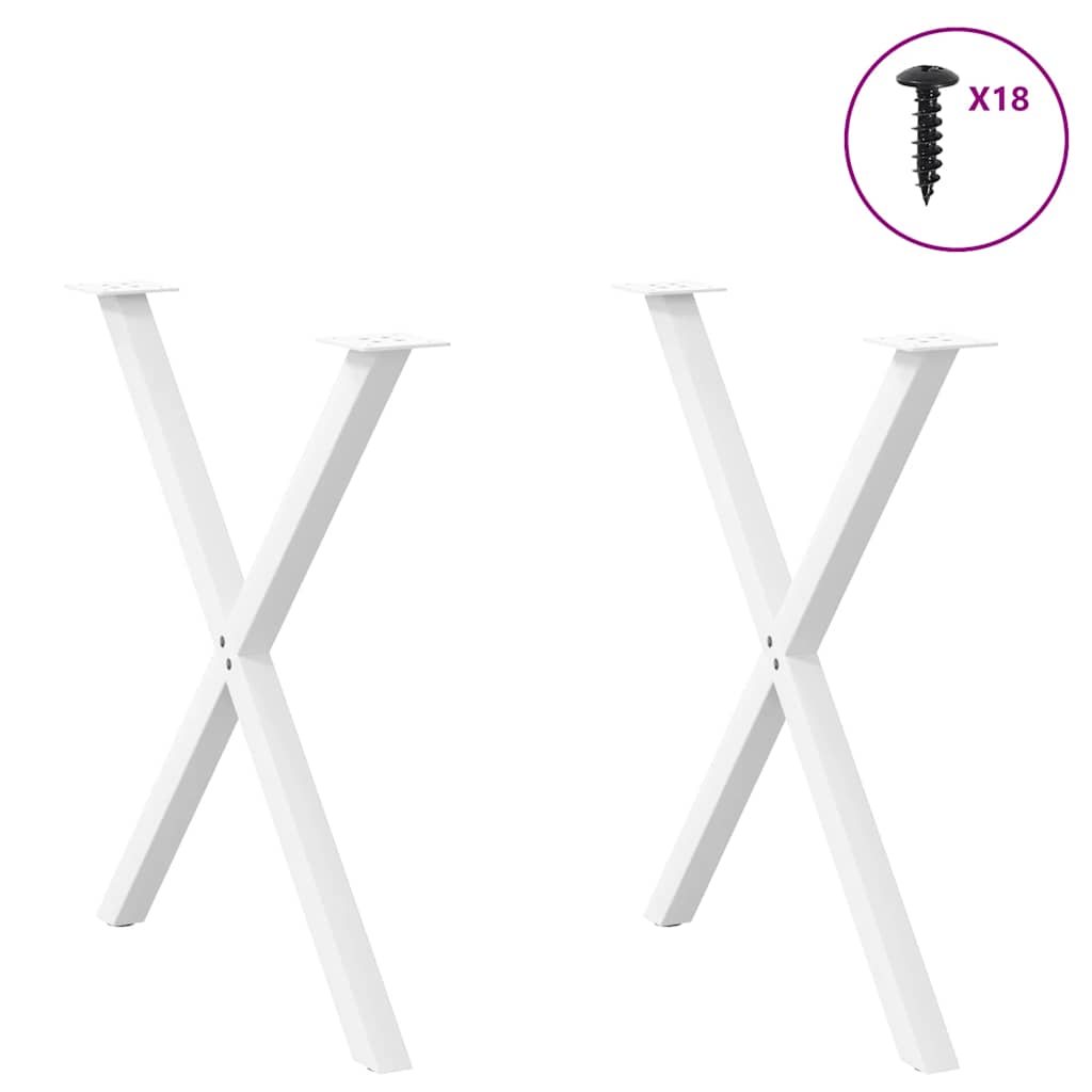 Gambe per tavolo da pranzo a forma di X 2 pz bianche 80x(72-73) cm in acciaio