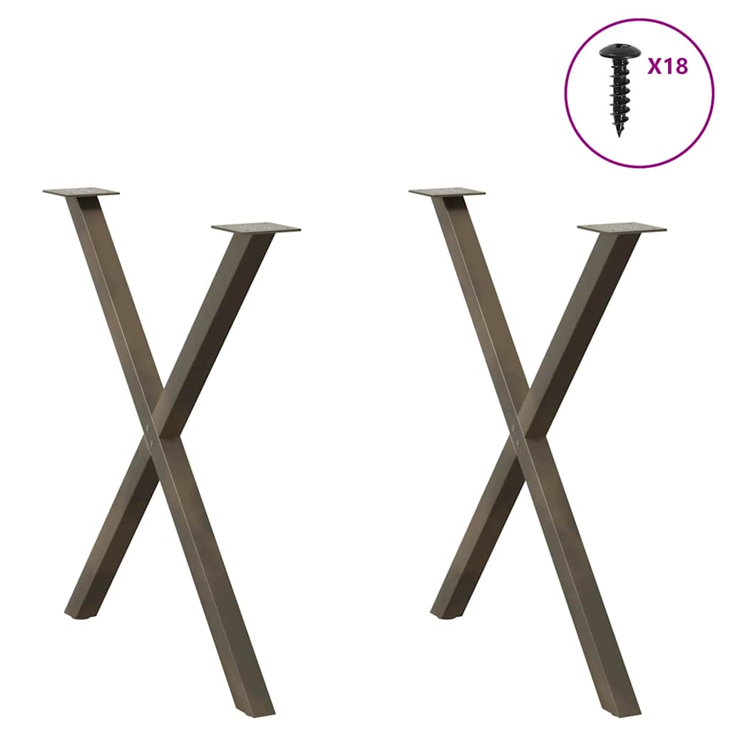 Gambe per tavolo da pranzo a forma di X 2 pz in acciaio naturale 80x(72-73) cm