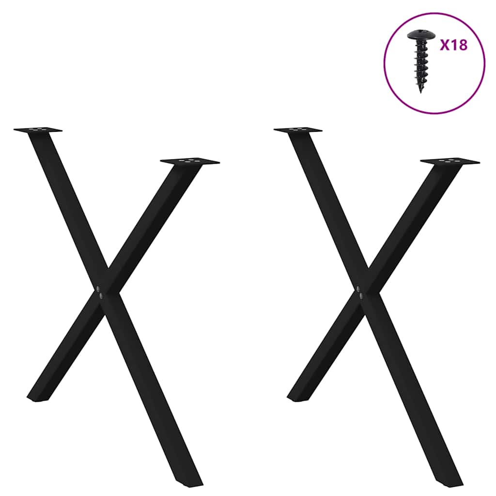 Gambe per tavolo da pranzo a forma di X 2 pz nere 90x(72-73) cm in acciaio