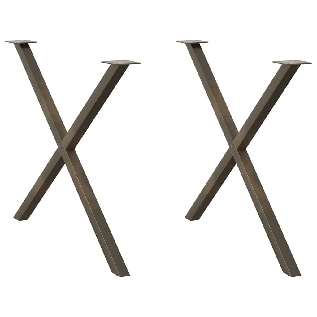 Gambe per tavolo da pranzo a forma di X 2 pz in acciaio naturale 90x(72-73) cm
