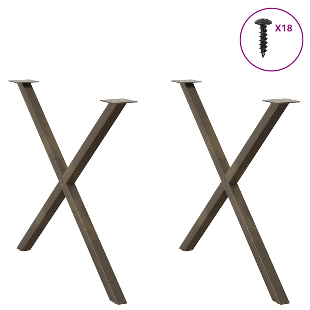 Gambe per tavolo da pranzo a forma di X 2 pz in acciaio naturale 90x(72-73) cm