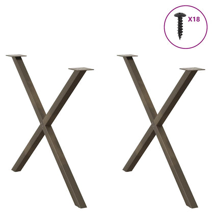 Gambe per tavolo da pranzo a forma di X 2 pz in acciaio naturale 90x(72-73) cm