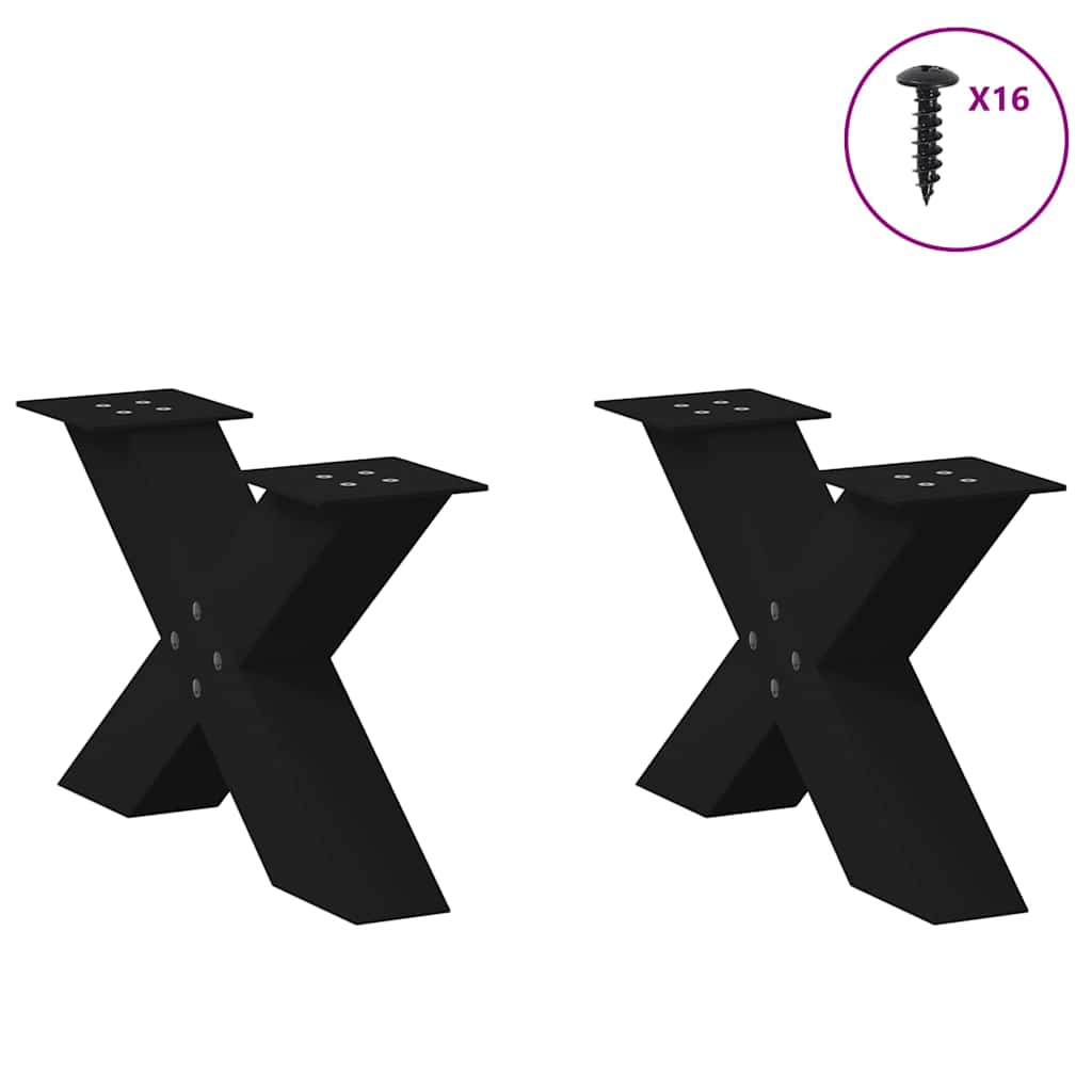 Gambe per Tavolino da CaffÃ¨ a Forma di X 2 pz Nere 60x(30-31) cm Acciaio