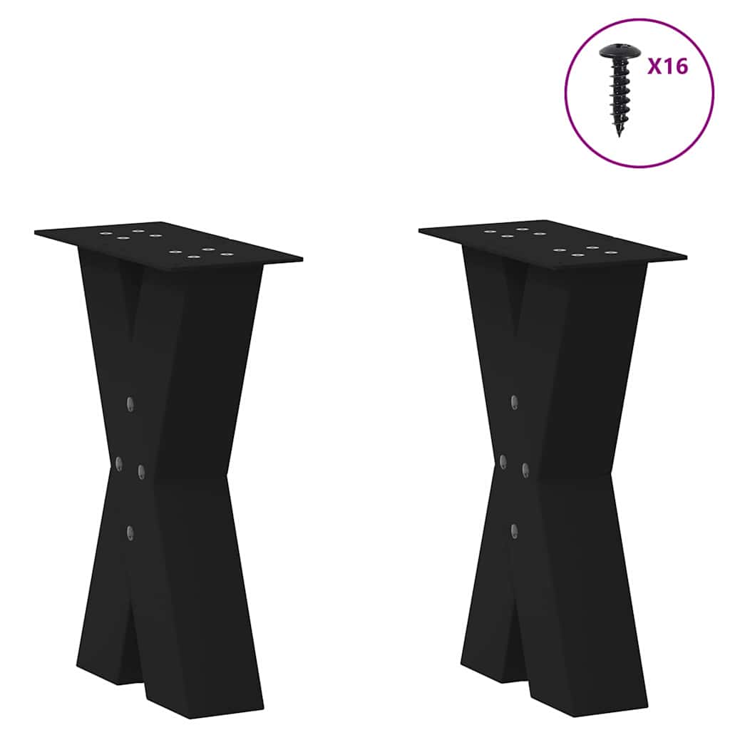 Gambe per Tavolino da CaffÃ¨ a Forma di X 2 pz Nere 38x(42-43) cm Acciaio