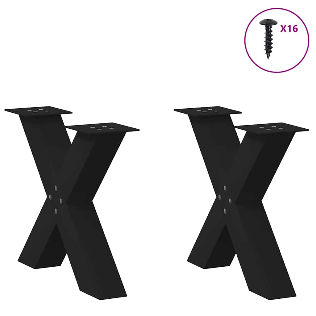 Gambe per Tavolino da CaffÃƒÂ¨ a Forma di X 2 pz Nere 60x(42-43) cm Acciaio