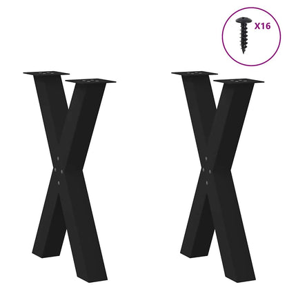 Gambe per tavolo da pranzo a forma di X 2 pz nere 50x(72-73) cm in acciaio