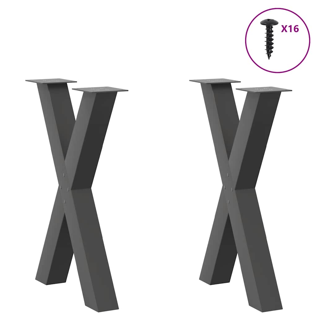Gambe per tavolo da pranzo a forma di X 2 pz Antracite 50x(72-73) cm Acciaio