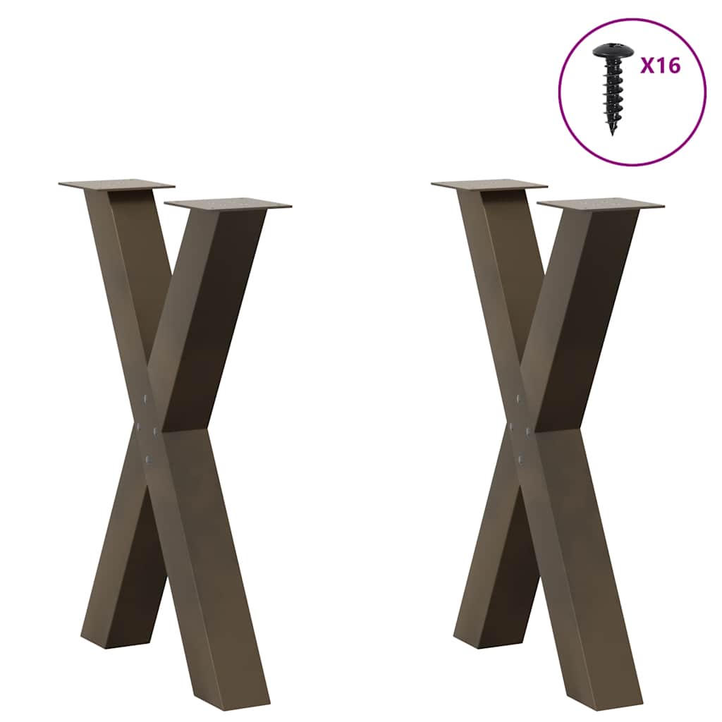 Gambe per tavolo da pranzo a forma di X 2 pz in acciaio naturale 50x(72-73) cm