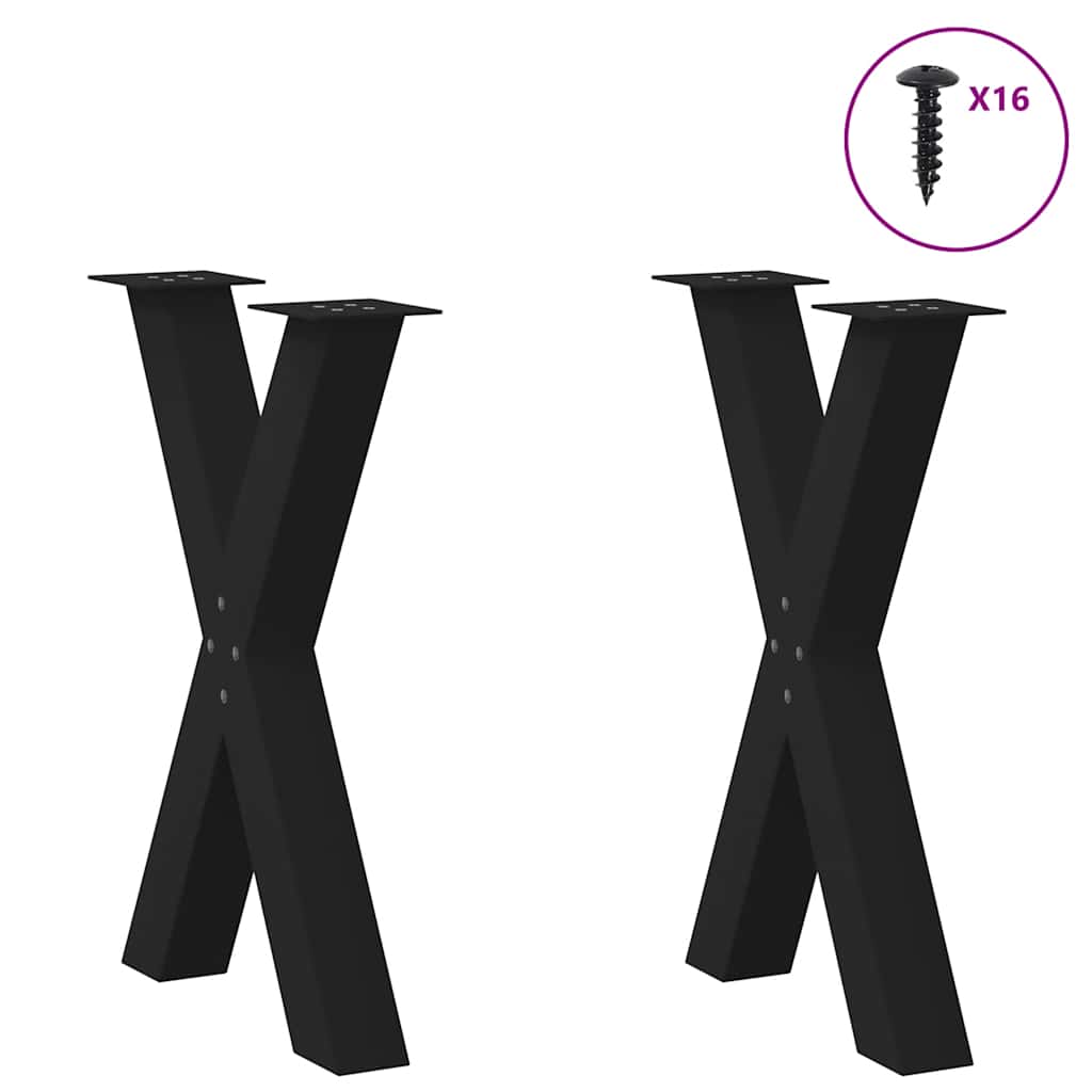 Gambe per tavolo da pranzo a forma di X 2 pz nere 60x(72-73) cm in acciaio