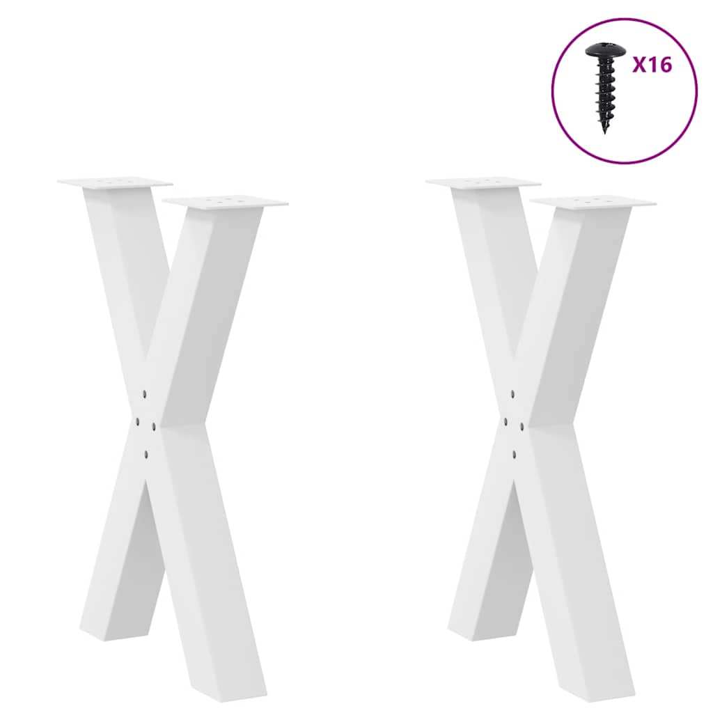 Gambe per tavolo da pranzo a forma di X 2 pz bianche 60x(72-73) cm in acciaio