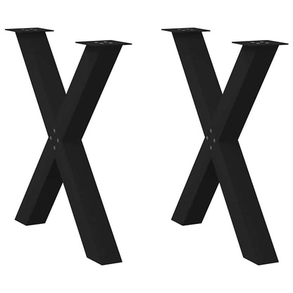 Gambe per tavolo da pranzo a forma di X 2 pz nere 70x(72-73) cm in acciaio