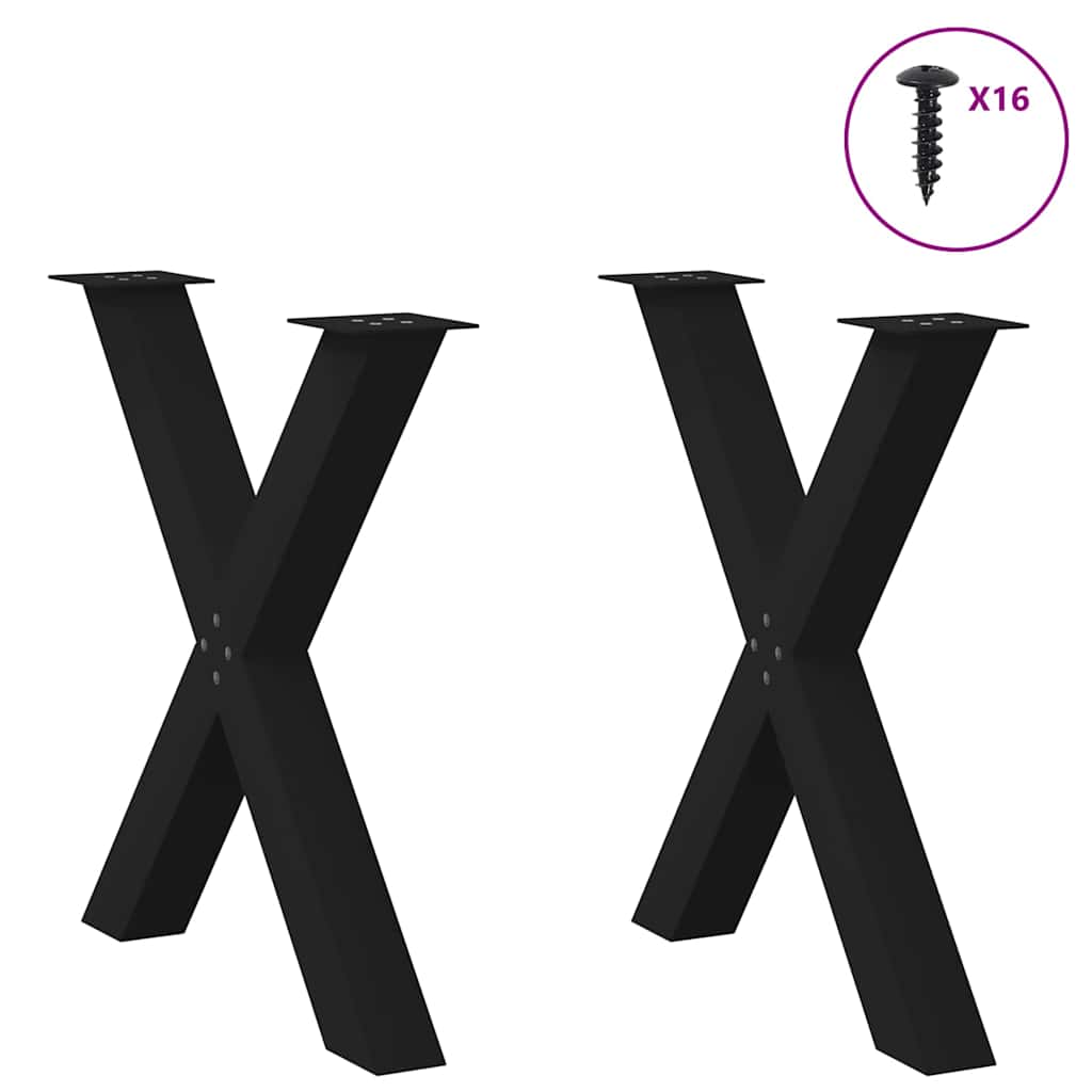 Gambe per tavolo da pranzo a forma di X 2 pz nere 70x(72-73) cm in acciaio