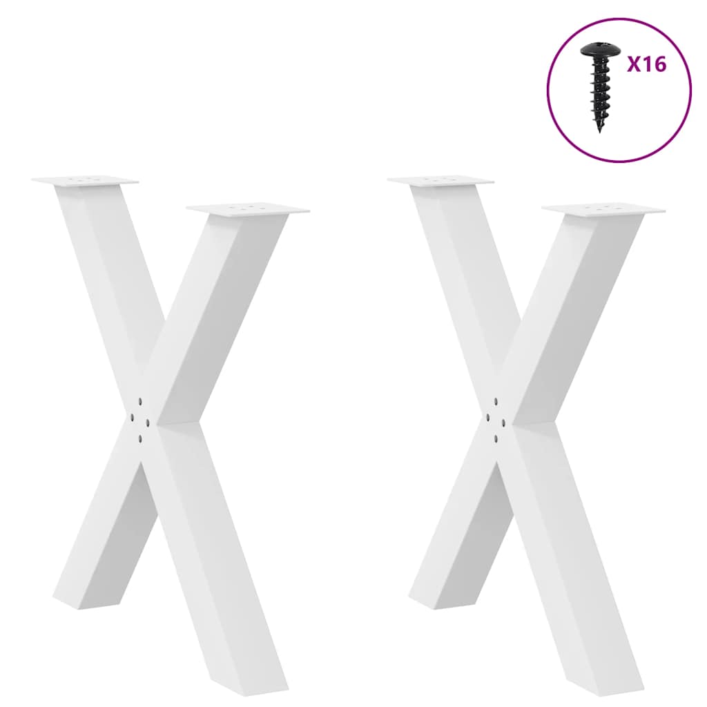 Gambe per tavolo da pranzo a forma di X 2 pz bianche 70x(72-73) cm in acciaio