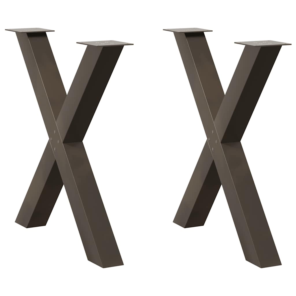 Gambe per tavolo da pranzo a forma di X 2 pz in acciaio naturale 70x(72-73) cm