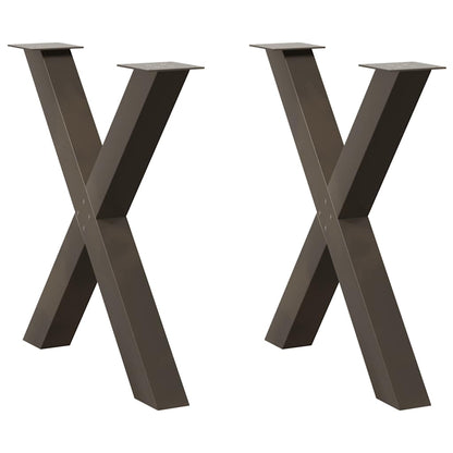 Gambe per tavolo da pranzo a forma di X 2 pz in acciaio naturale 70x(72-73) cm