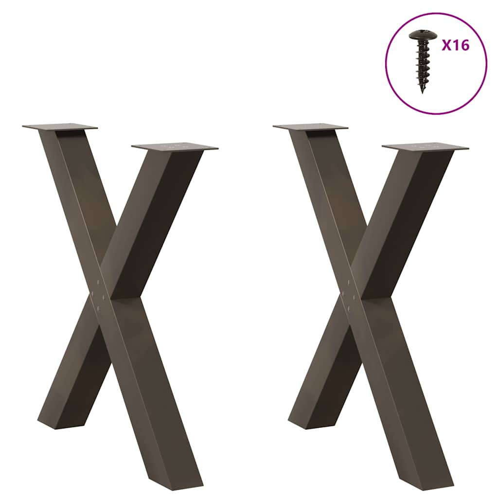 Gambe per tavolo da pranzo a forma di X 2 pz in acciaio naturale 70x(72-73) cm