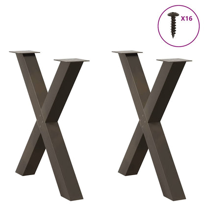 Gambe per tavolo da pranzo a forma di X 2 pz in acciaio naturale 70x(72-73) cm
