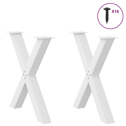 Gambe per tavolo da pranzo a forma di X 2 pz bianche 80x(72-73) cm in acciaio