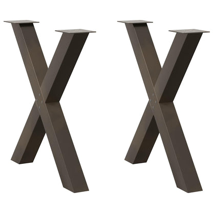Gambe per tavolo da pranzo a forma di X 2 pz in acciaio naturale 80x(72-73) cm