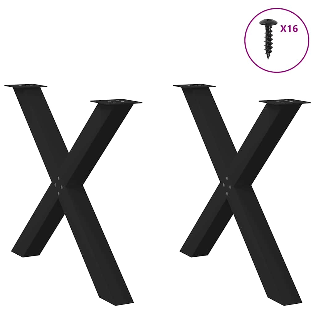 Gambe per tavolo da pranzo a forma di X 2 pz nere 90x(72-73) cm in acciaio