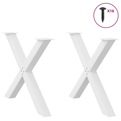 Gambe per tavolo da pranzo a forma di X 2 pz bianche 90x(72-73) cm in acciaio