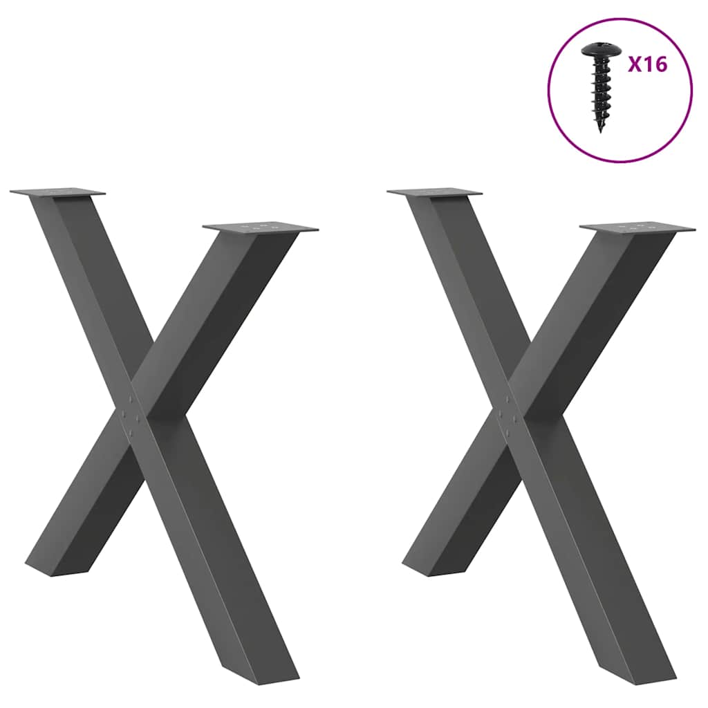 Gambe per tavolo da pranzo a forma di X 2 pz Antracite 90x(72-73) cm Acciaio