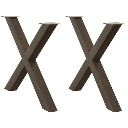 Gambe per tavolo da pranzo a forma di X 2 pz in acciaio naturale 90x(72-73) cm