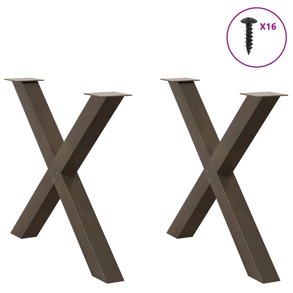 Gambe per tavolo da pranzo a forma di X 2 pz in acciaio naturale 90x(72-73) cm